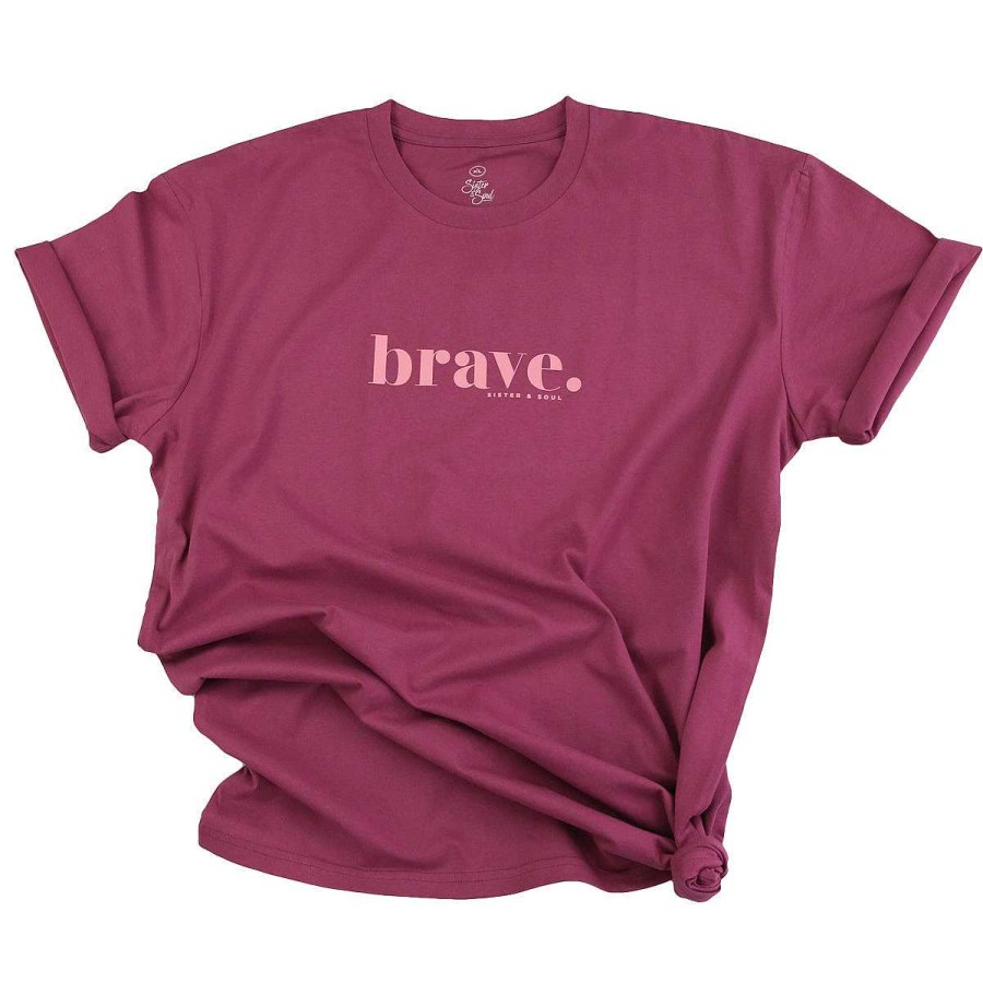 Apparel Tees Tanks & Totes | Brave - Plus Size Long Boxy Tee - Berry With Pink Print