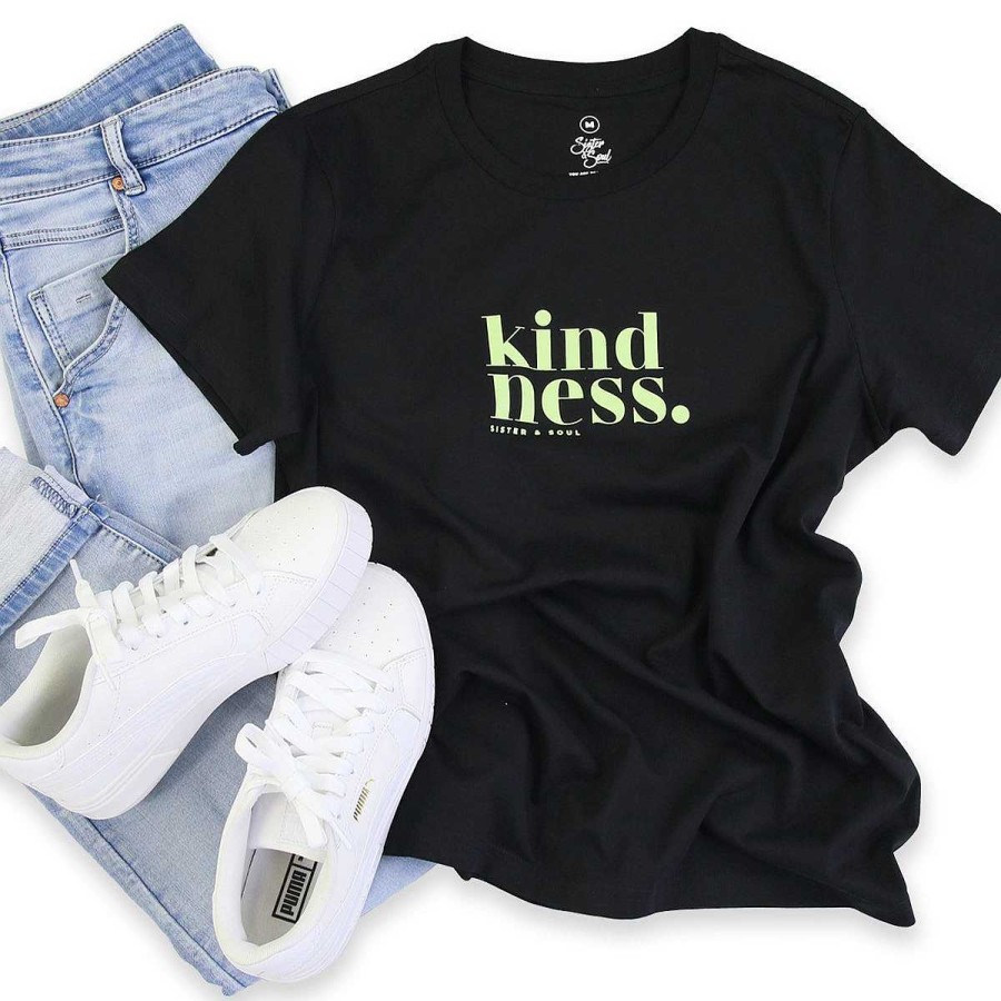 Apparel Tees Tanks & Totes | Kindness - Boxy Tee - Black With Lime Print