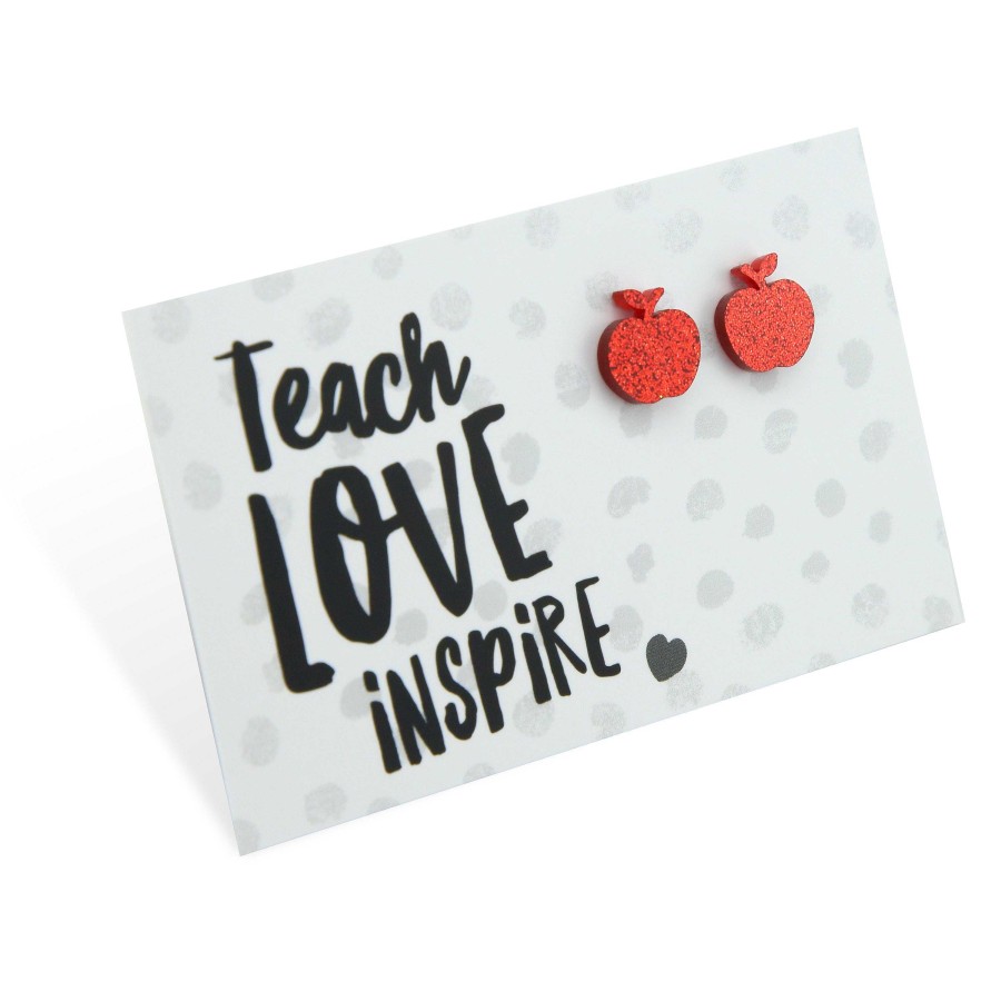 Jewellery Statement Earrings | Sparkle Apple Acrylic Studs - Teach Love Inspire - Red Glitter (2308)