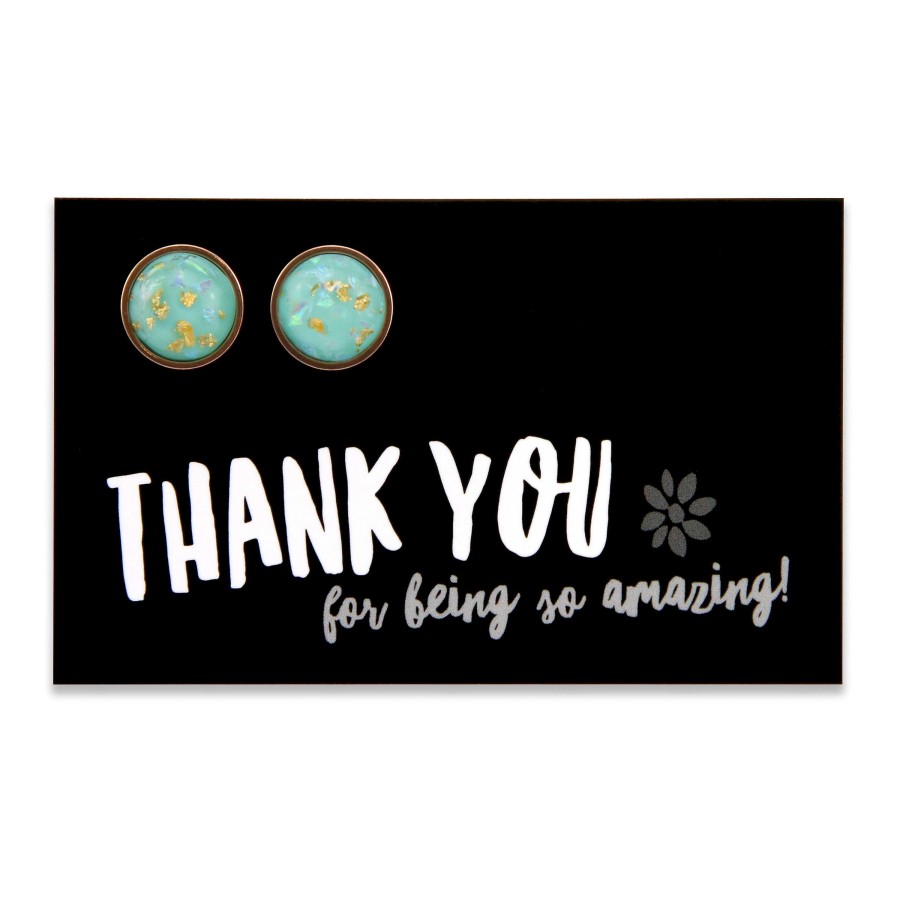 Jewellery Sparklefest | Sparklefest - Thank You For Being So Amazing- Stainless Steel Rose Gold Earrings - Aqua Gold Leaf (8916-R)