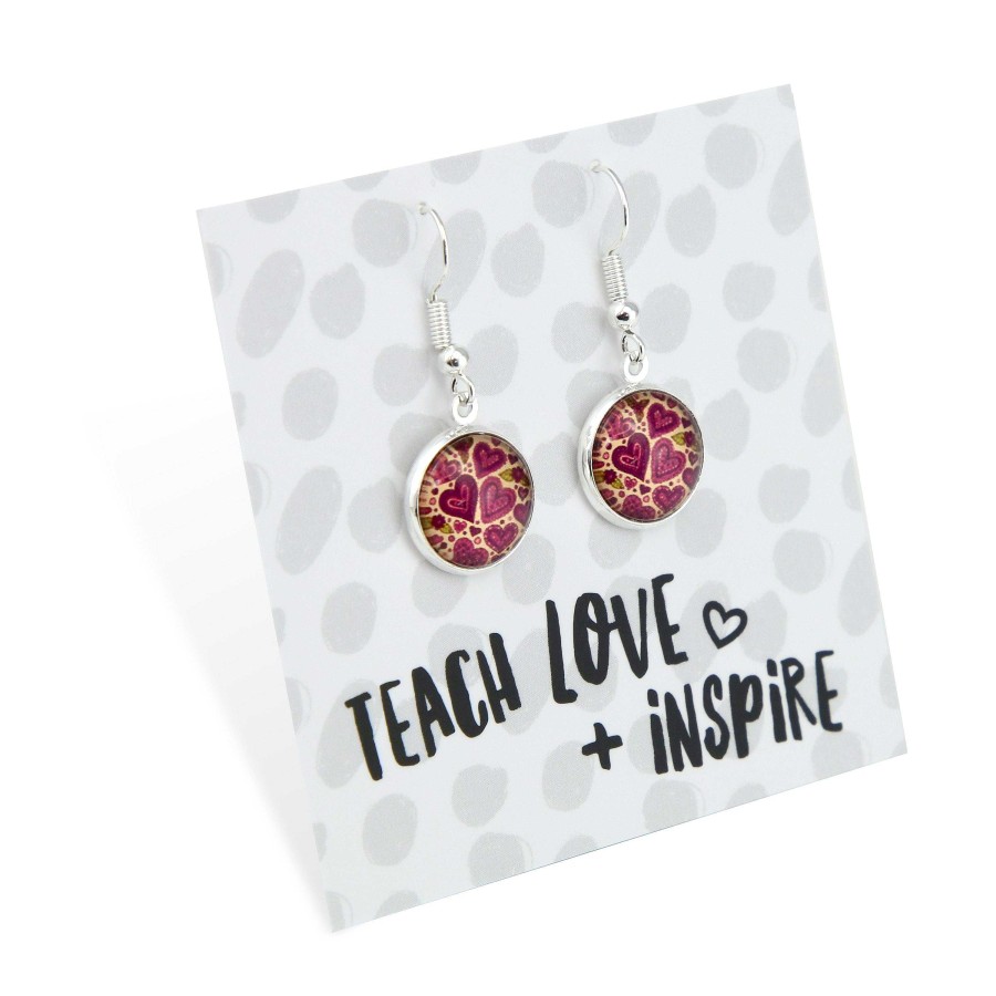 Jewellery Circle Drop Dangles | Spring -Teach Love Inspire - Bright Silver Dangle Earrings - Heart Patch (12814)