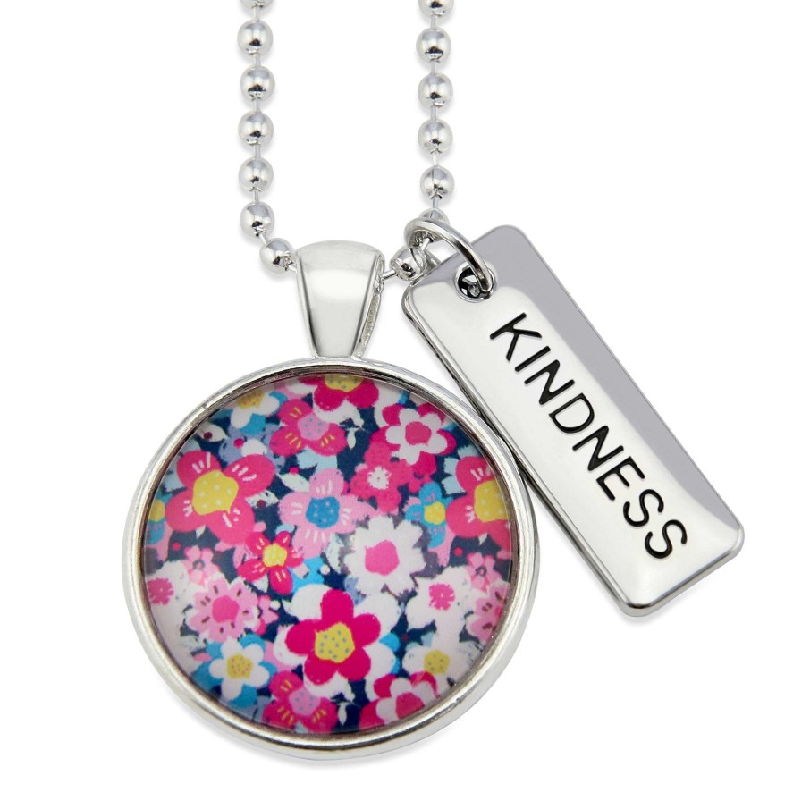 Jewellery Papa Glewy | Pink Collection - 'Kindness' Bright Silver Necklace - Pink Perennial (10261)