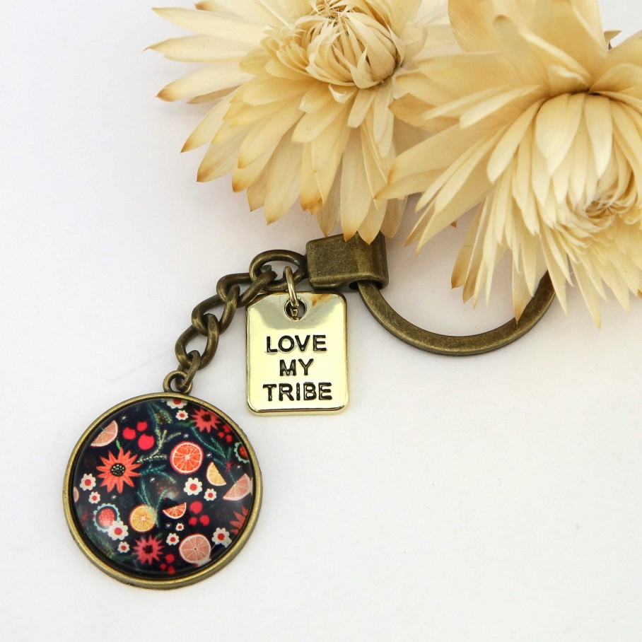 Accessories Papa Glewy | Christmas - Vintage Gold 'Love My Tribe' Keyring - Christmas Spice (10342)