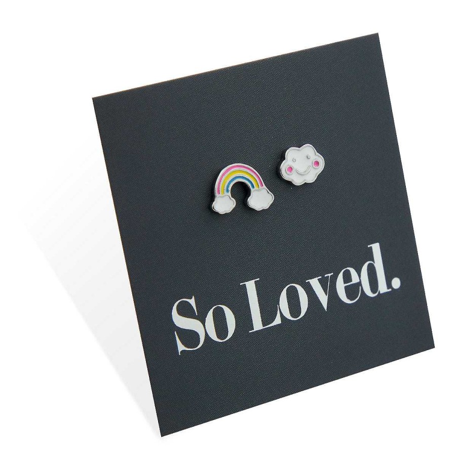 Jewellery Sterling Silver Studs | Rainbow & Cloud Studs - Sterling Silver - So Loved (11954)