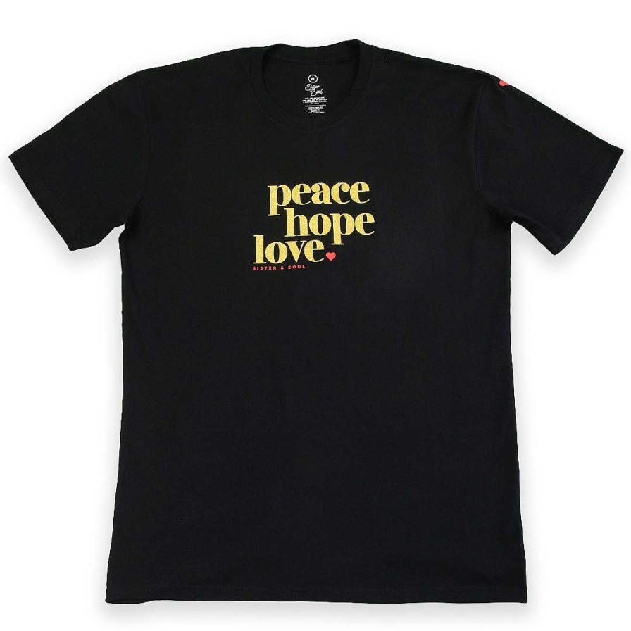 Apparel Tees Tanks & Totes | Peace Hope Love - Plus Size Long Boxy Tee - Black With Gold Glitter Print