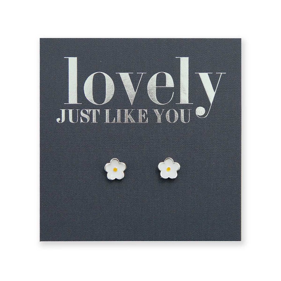 Jewellery Sterling Silver Studs | Lovely Just Like You - Tiny Flower Bud Studs - White Enamel Sterling Silver (8810-F)