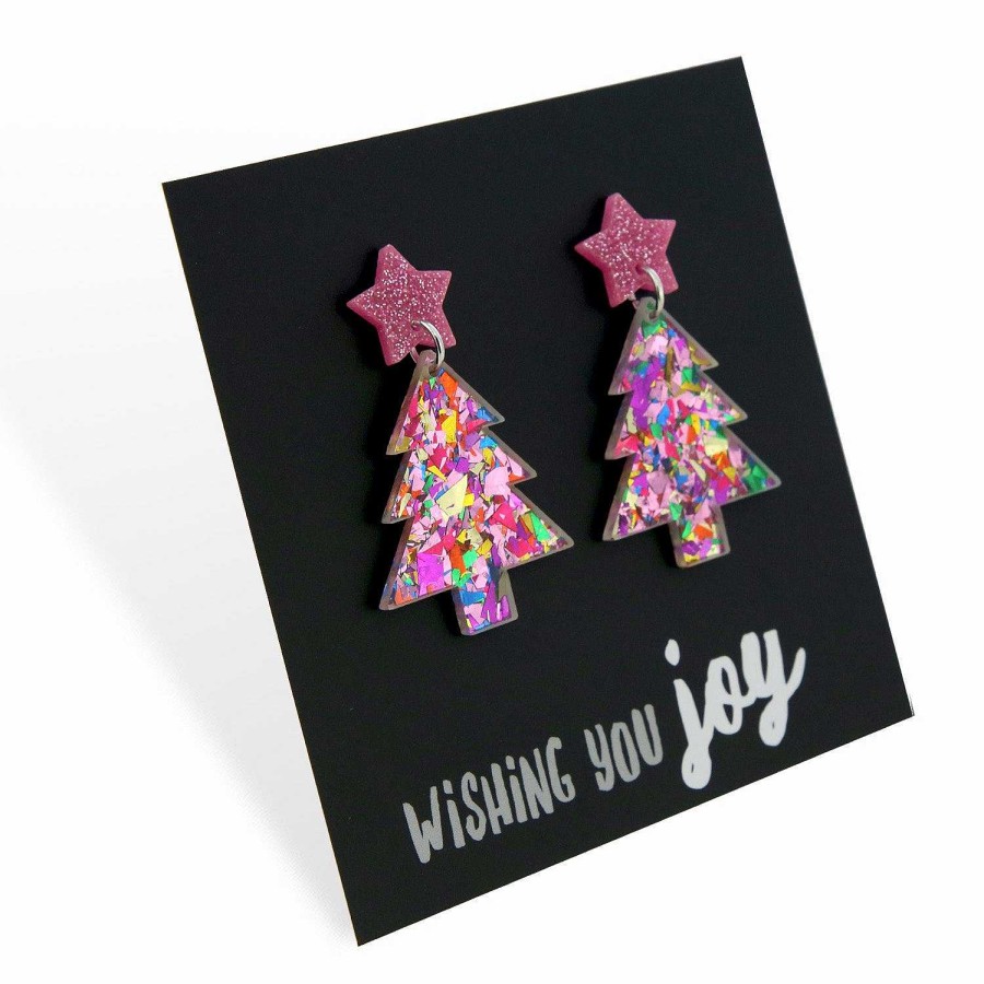 Jewellery Christmas | Acrylic & Resin Statement Dangles - Wishing You Joy - Sparkle Christmas Tree (8117)