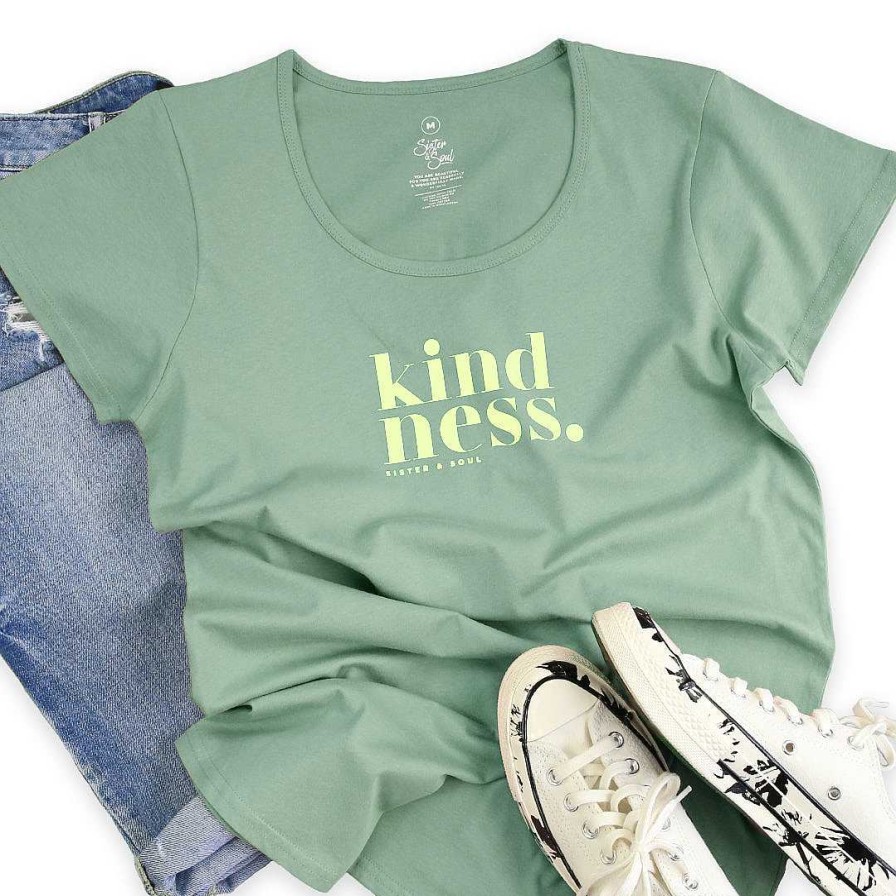 Apparel Tees Tanks & Totes | Kindness - Scoopy Tee - Sage With Lime Print