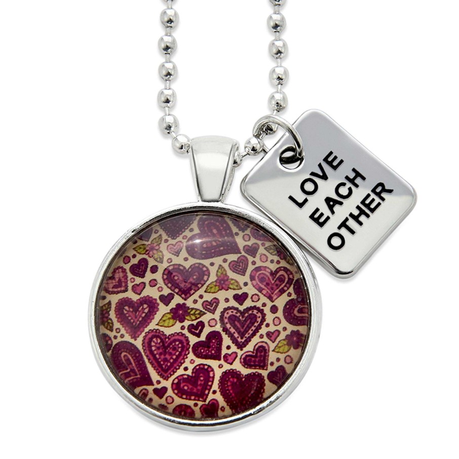 Jewellery Papa Glewy | Spring - 'Love Each Other' Bright Silver Necklace - Heart Patch - (10521)