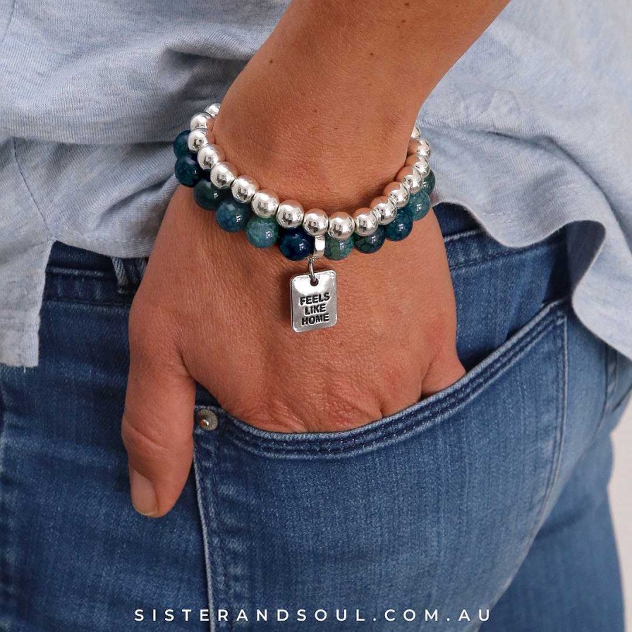 Jewellery Bracelets | Bracelet Duo! 10Mm Oceans Teal Tourmaline & 8Mm Silver Bead Bracelet Stacker Set - Feels Like Home (10851)