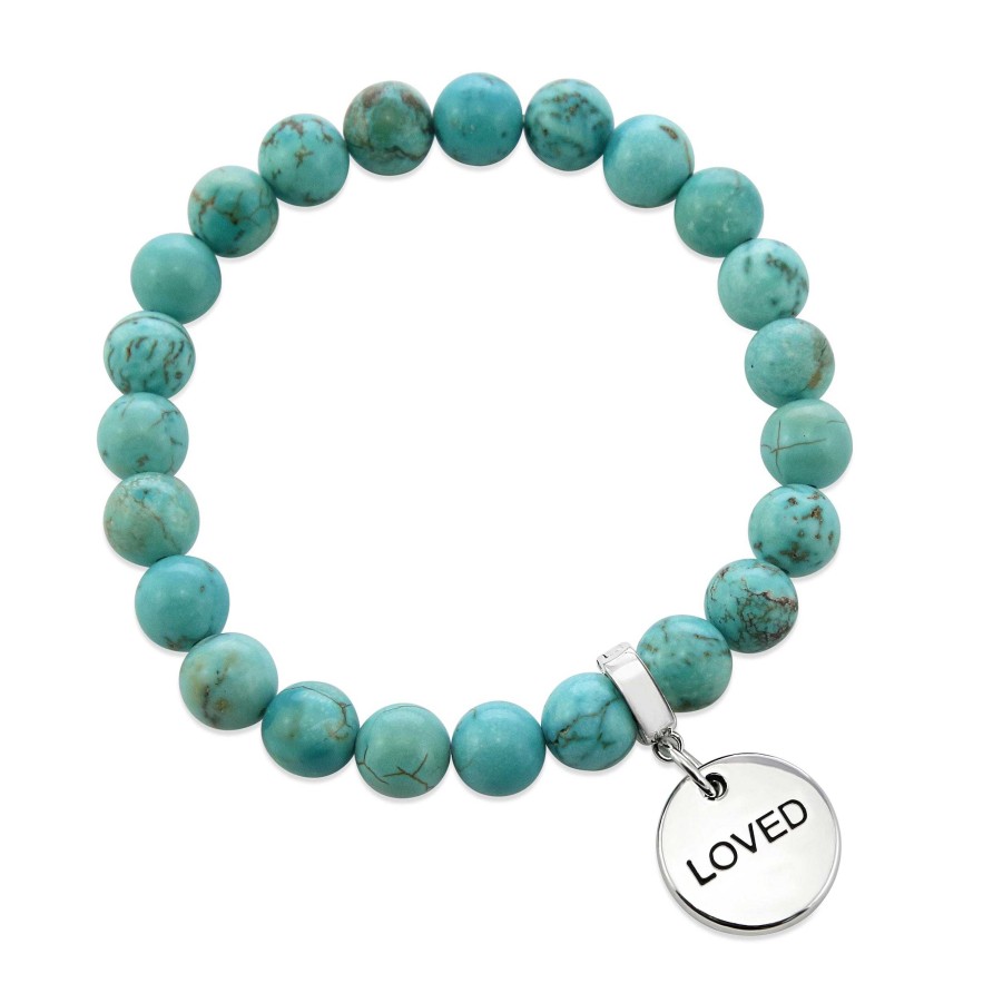 Jewellery Bracelets | Stone Bracelet 8Mm Aqua Breeze Turquoise - With Silver Word Charms