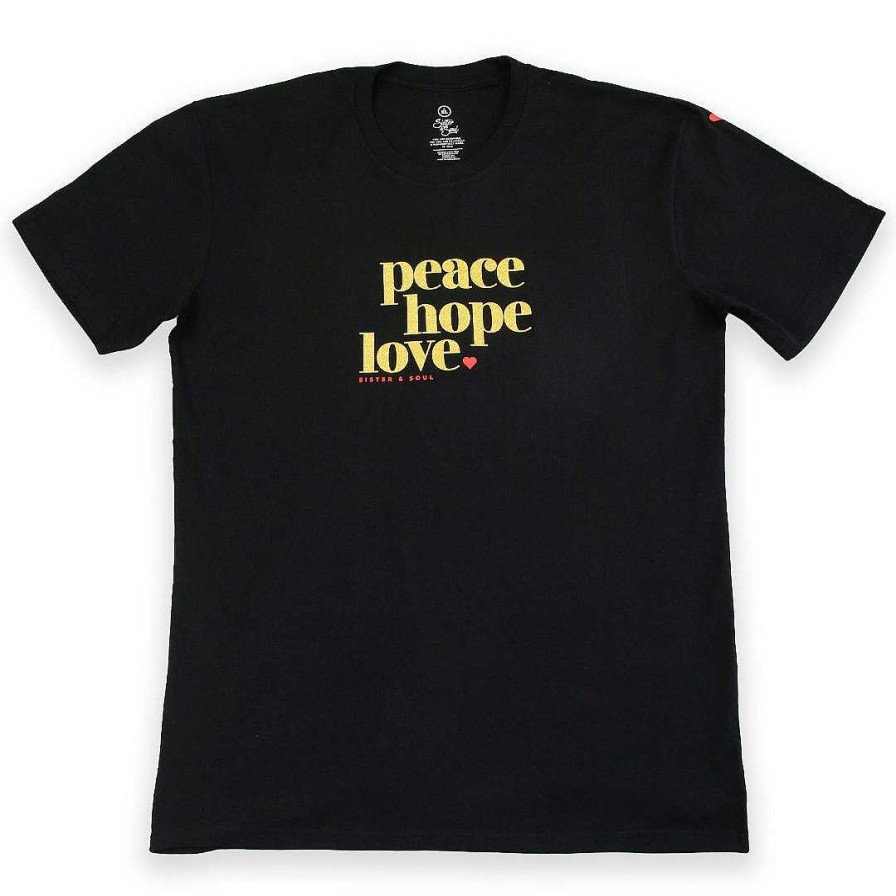 Apparel Tees Tanks & Totes | Peace Hope Love - Plus Size Long Boxy Tee - Black With Gold Glitter Print