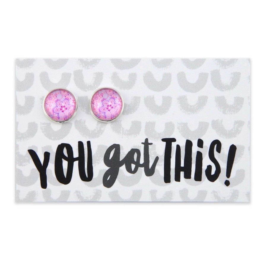 Jewellery Deluxe Stud Earrings | Pink Collection - You Got This - Bright Silver Surround Circle Studs - Pink Ice (12165)