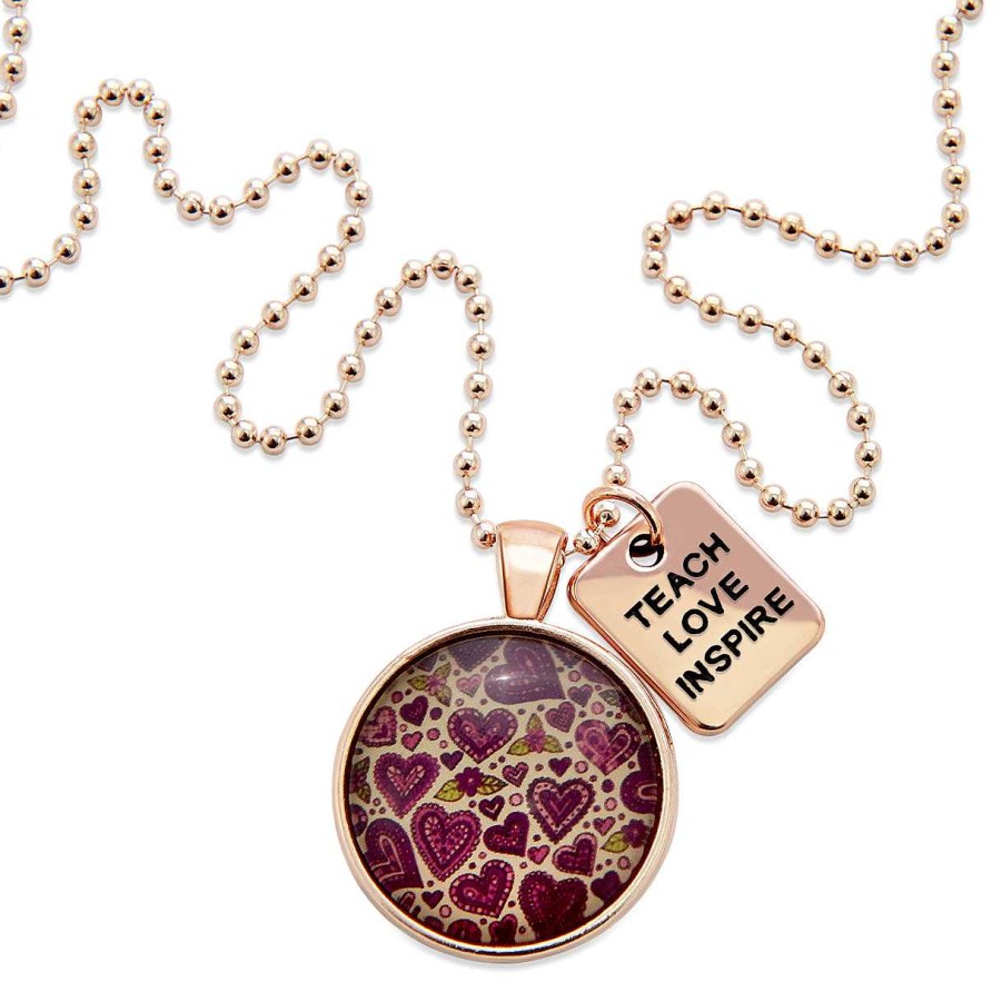 Jewellery Papa Glewy | Spring - 'Teach, Love, Inspire' Rose Gold Necklace - Heart Patch - (10655)