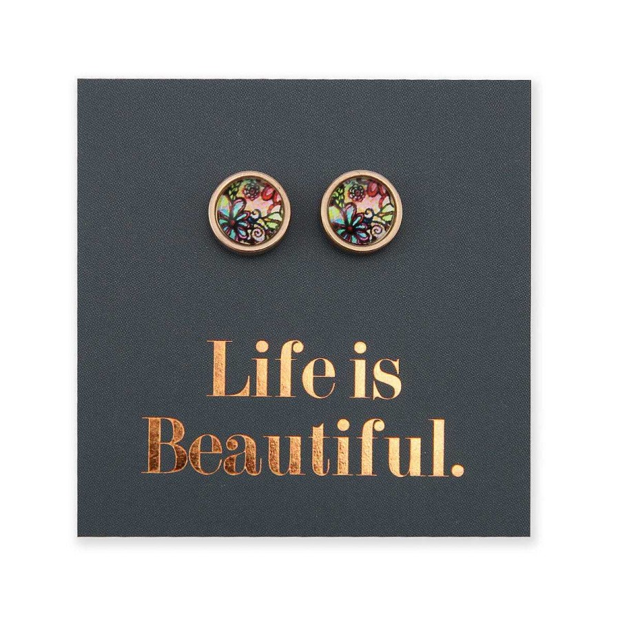 Jewellery Stainless Steel Circle Studs | Life Is Beautiful - Rose Gold Stainless Steel 8Mm Circle Studs - Flora (12854)