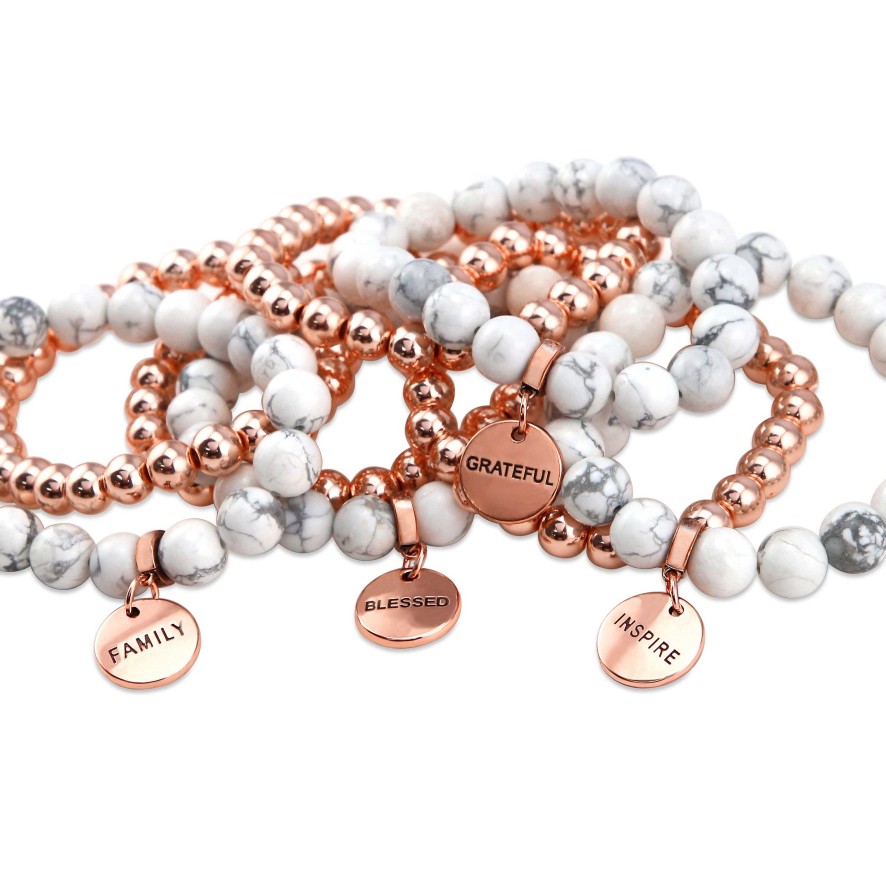 Jewellery Bracelets | Bracelet Duo! Rose Gold & White Marble Bead Bracelet Stacker Set - Blessed (12063)