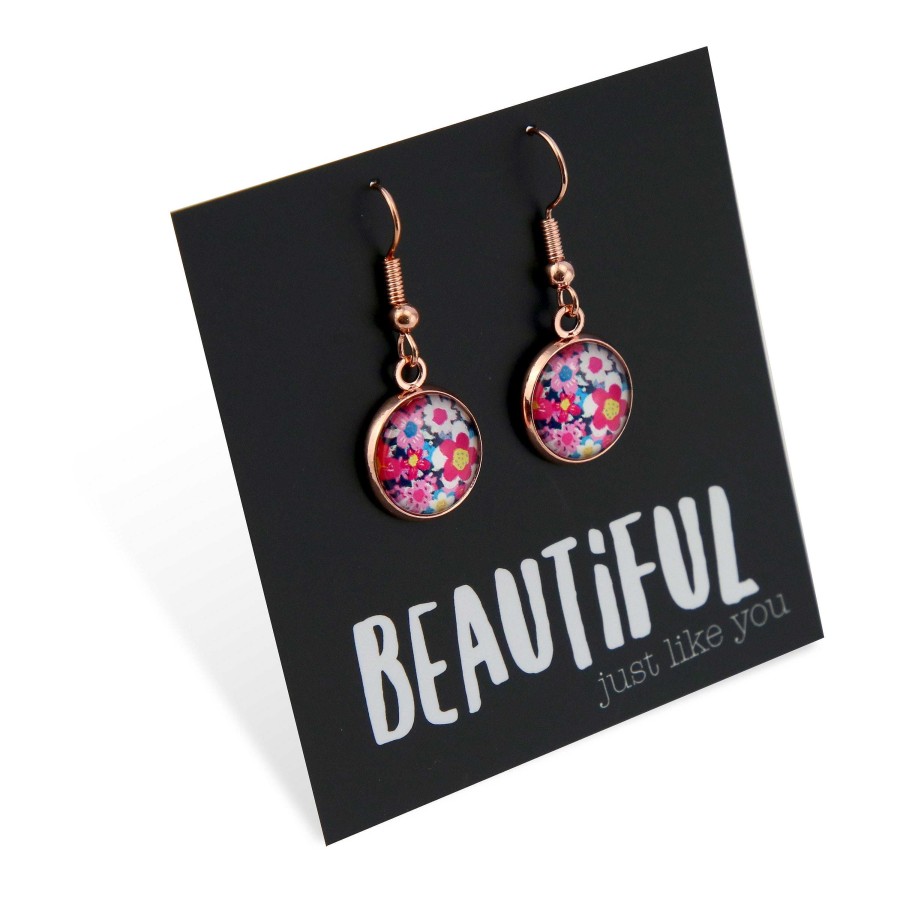 Jewellery Deluxe Stud Earrings | Pink Collection - 'Beautiful Just Like You' Rose Gold Dangles - Pink Perennial (12435)