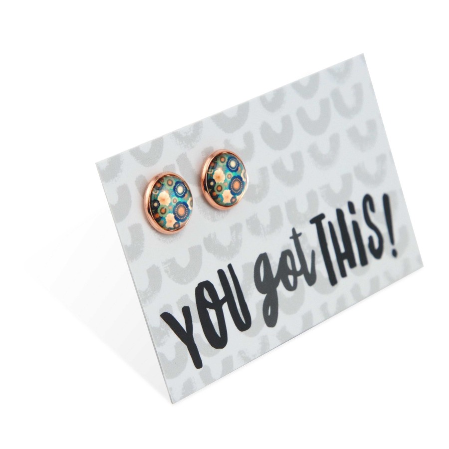 Jewellery Deluxe Stud Earrings | Teal Collection - You Got This - Rose Gold Surround Circle Studs - Valentina Bright (11814)