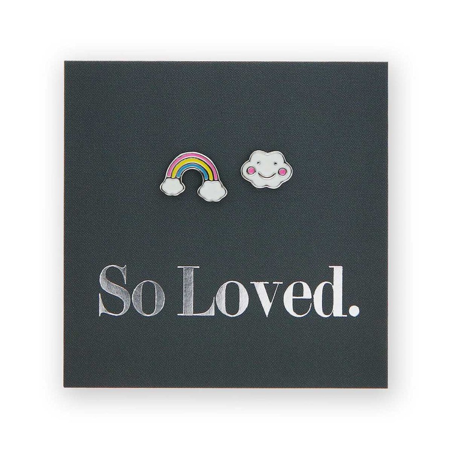 Jewellery Sterling Silver Studs | Rainbow & Cloud Studs - Sterling Silver - So Loved (11954)