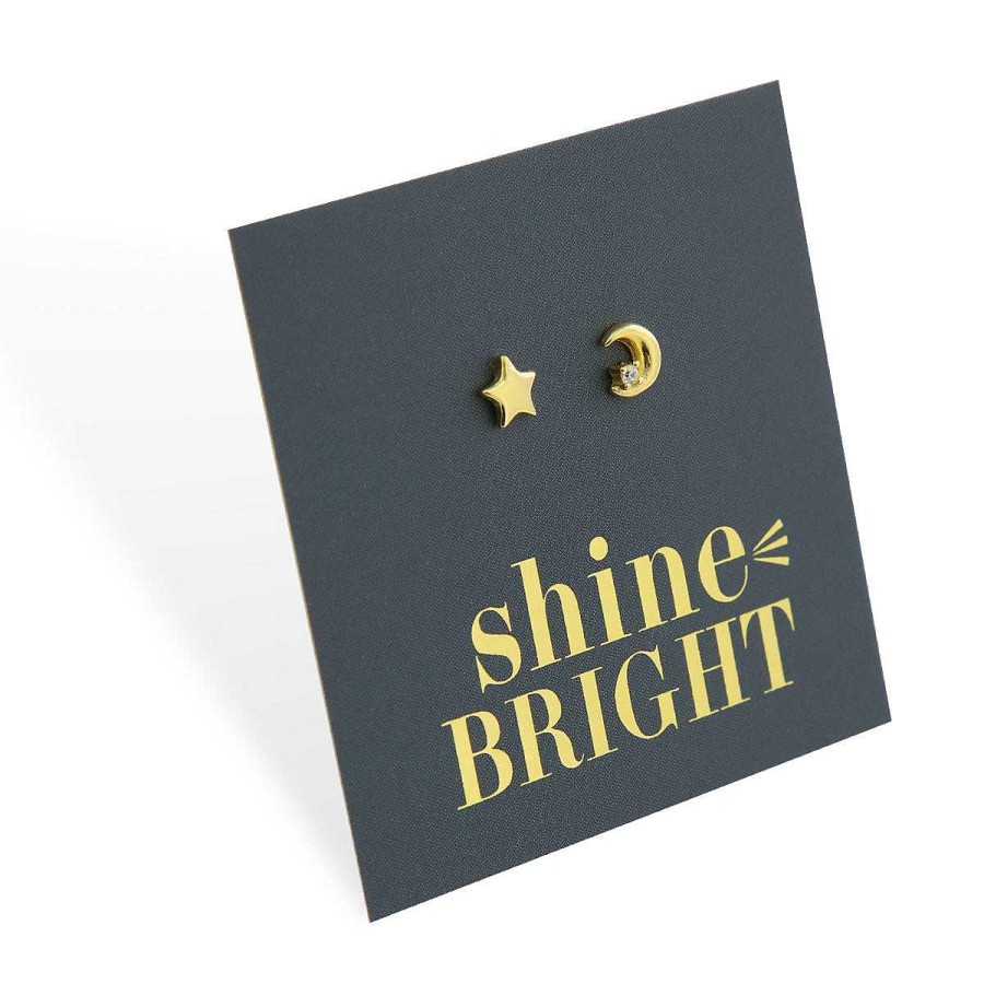 Jewellery Sterling Silver Studs | Star + Moon - Gold Sterling Silver Studs + Cz - Shine Bright (8417-F)