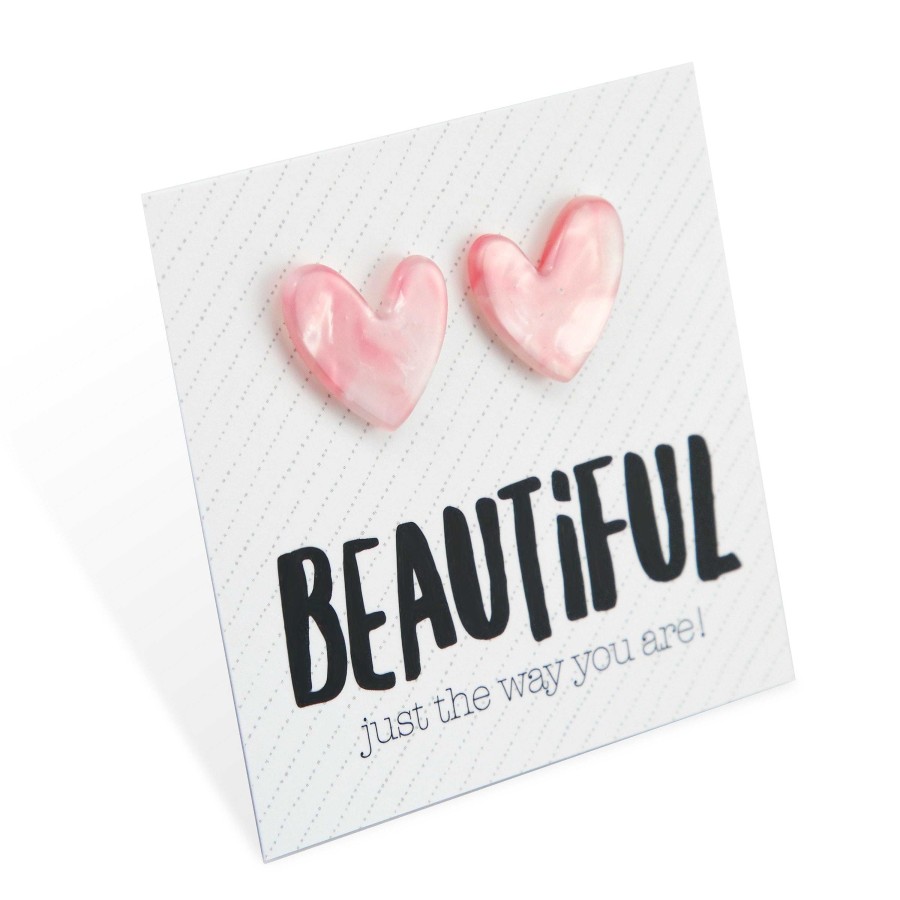 Jewellery Statement Earrings | Beautiful Just The Way You Are - Resin Heart Studs - Rosie (11815)