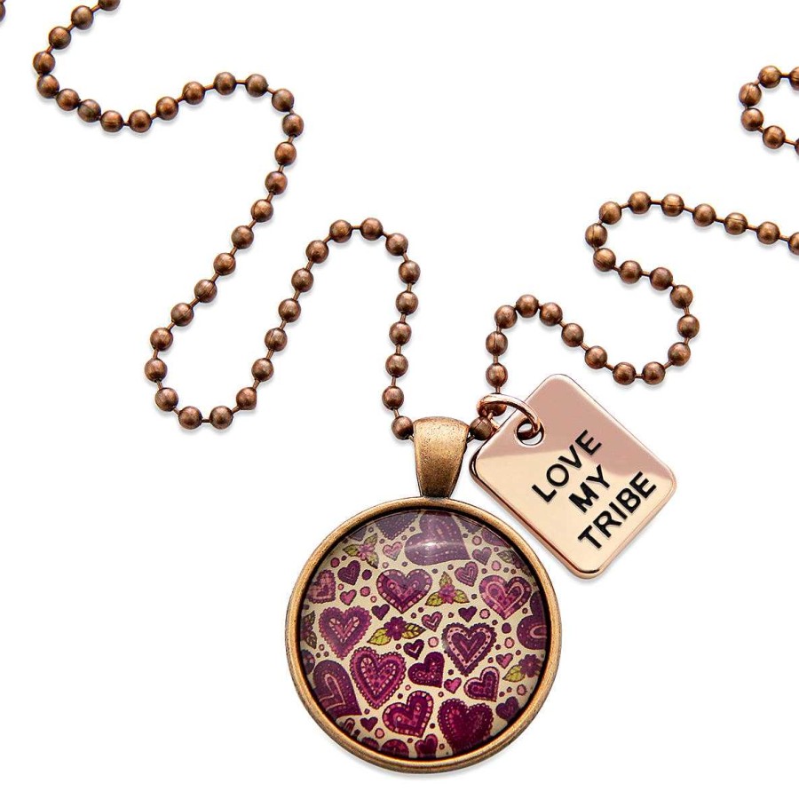 Jewellery Papa Glewy | Spring - 'Love My Tribe' Vintage Copper Necklace - Heart Patch - (10423)