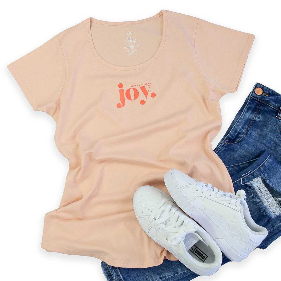 Apparel Tees Tanks & Totes | Joy - Scoopy Tee - Peach With Sunrise Orange Print