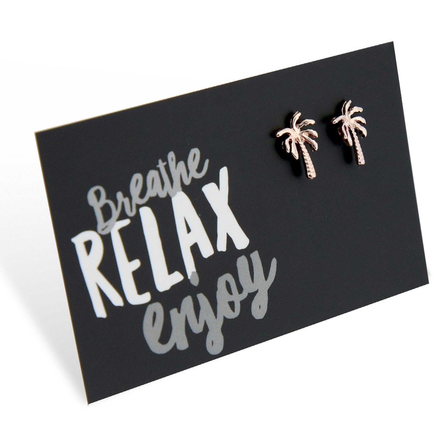 Jewellery Cute Stud Earrings | Breathe Relax Enjoy - Palm Tree - Rose Gold Stud Earrings (9117)