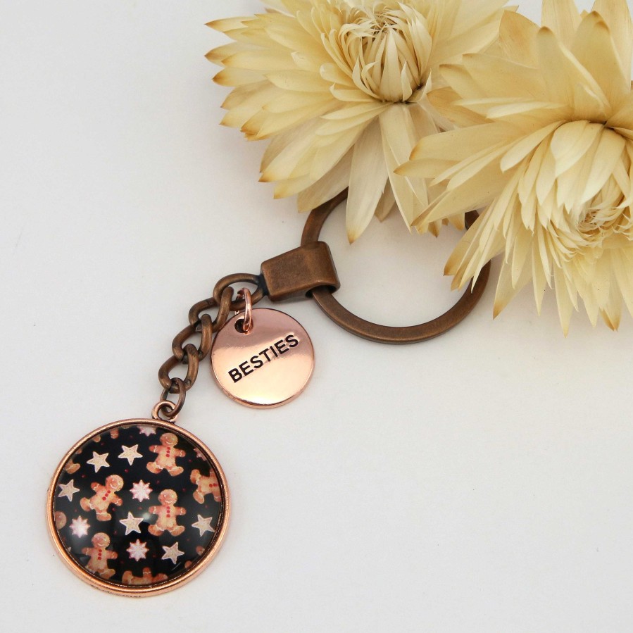 Accessories Papa Glewy | Christmas - Vintage Rose Gold 'Besties' Keyring - Gingerbread Black (10232)