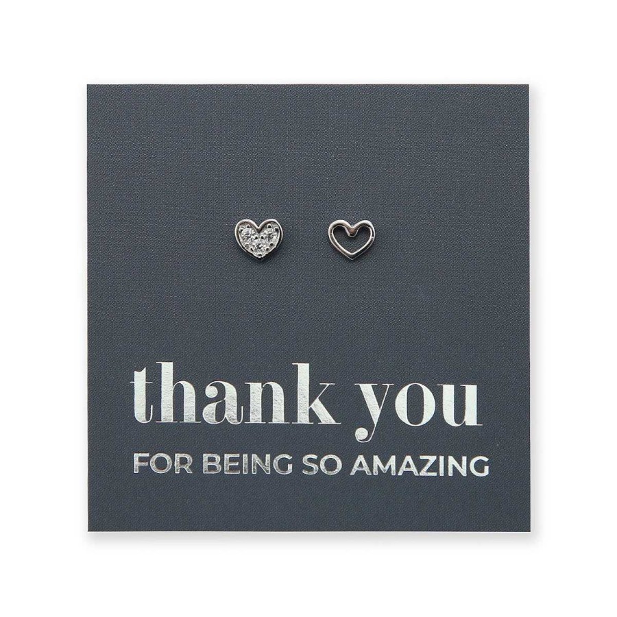 Jewellery Sterling Silver Studs | 2 Hearts - Sterling Silver Studs + Cz - Thank You For Being So Amazing (8815-F)