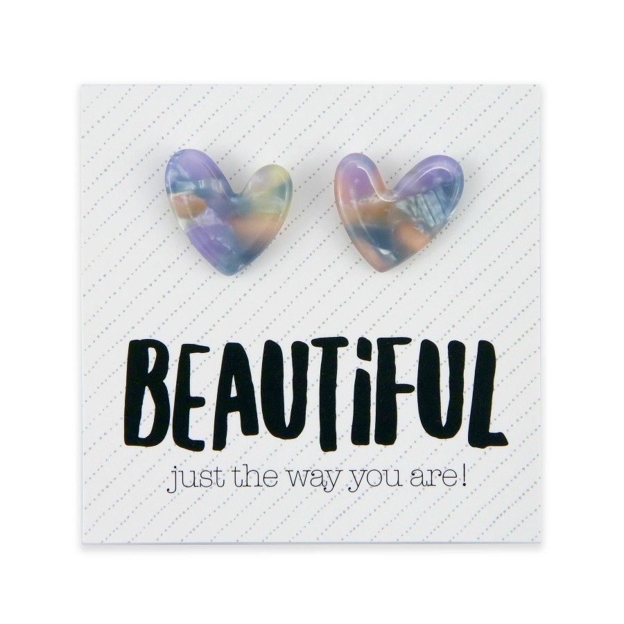 Jewellery Statement Earrings | Beautiful Just The Way You Are - Resin Heart Studs - Opal (11933)