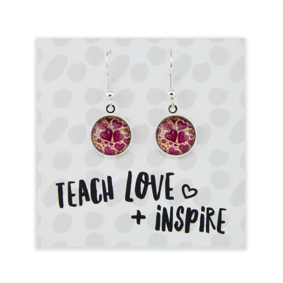 Jewellery Circle Drop Dangles | Spring -Teach Love Inspire - Bright Silver Dangle Earrings - Heart Patch (12814)