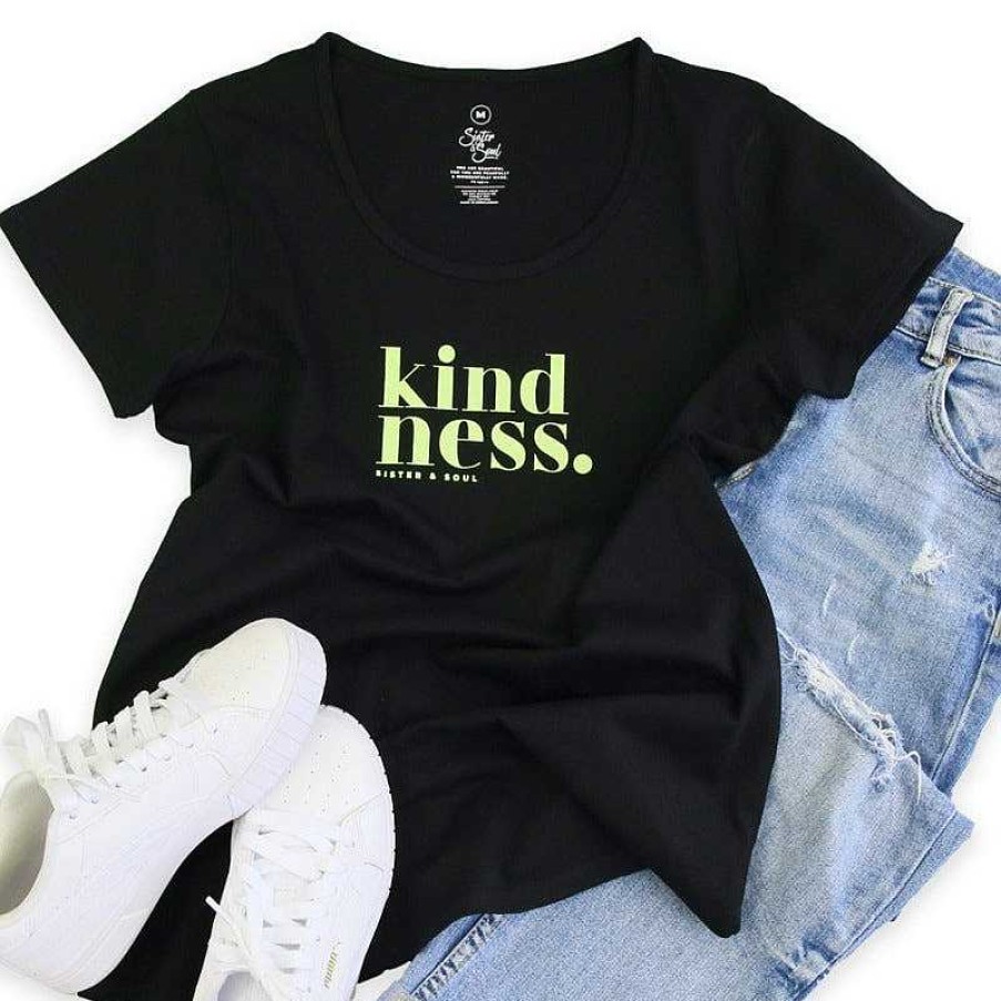 Apparel Tees Tanks & Totes | Kindness - Scoopy Tee - Black With Lime Print