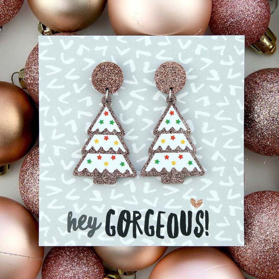 Jewellery Christmas | Acrylic Statement Dangles - Hey Gorgeous - Glitter Christmas Tree (8702)