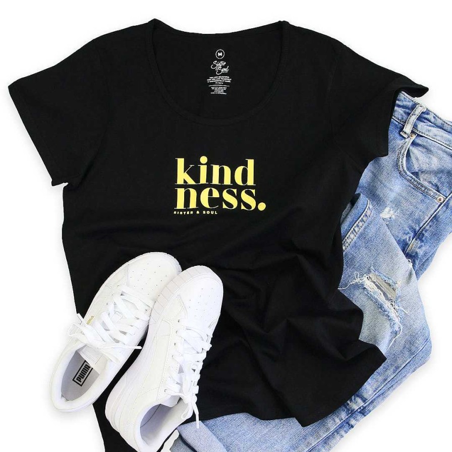 Apparel Tees Tanks & Totes | Kindness - Scoopy Tee - Black With Lemon Print