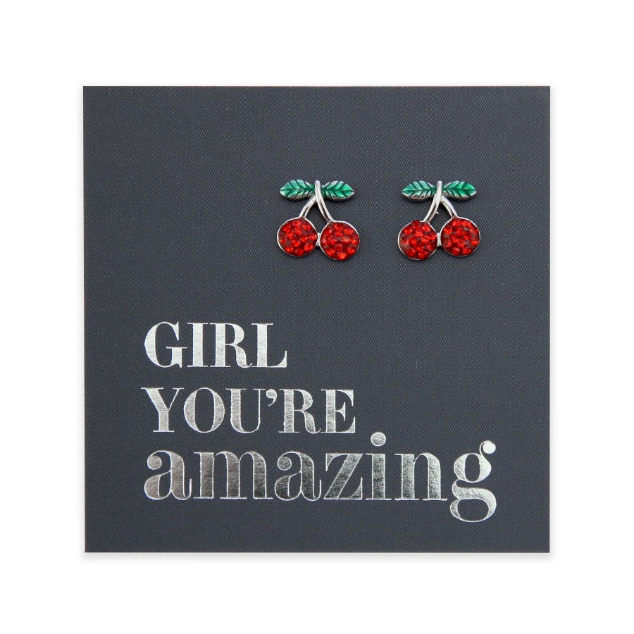 Jewellery Sterling Silver Studs | Red Cherry Studs - Sterling Silver - Girl You'Re Amazing (8503-F)