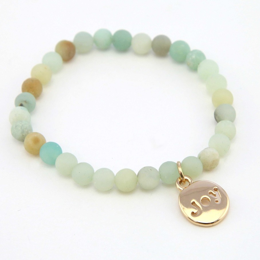 Jewellery Christmas Bracelets | Christmas Bracelet - Frost Matt Amazonite Stone 6Mm Bracelet With Gold Word Charm