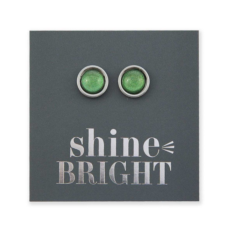 Jewellery Stainless Steel Circle Studs | Shine Bright - Silver Stainless Steel 8Mm Circle Studs - Green Shimmer (11221)