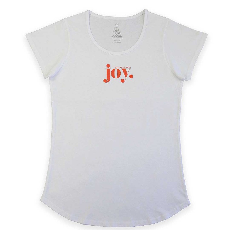 Apparel 50% Off | Joy - Scoopy Tee - White With Sunrise Orange Print