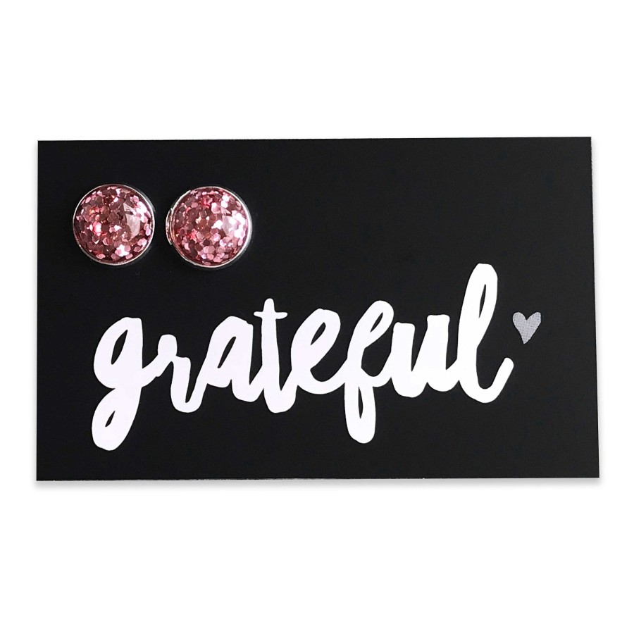 Jewellery Sparklefest | Sparklefest - Grateful! Glitter Resin Earrings Set In Silver - Pretty Pink (8901)