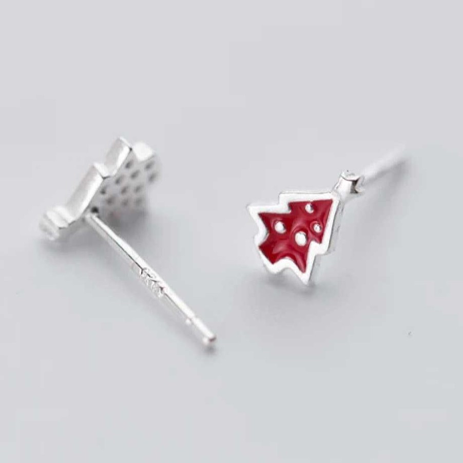 Jewellery Sterling Silver Studs | Tiny Christmas Tree Studs - Red Enamel Sterling Silver - Joy To The World (2211-F)