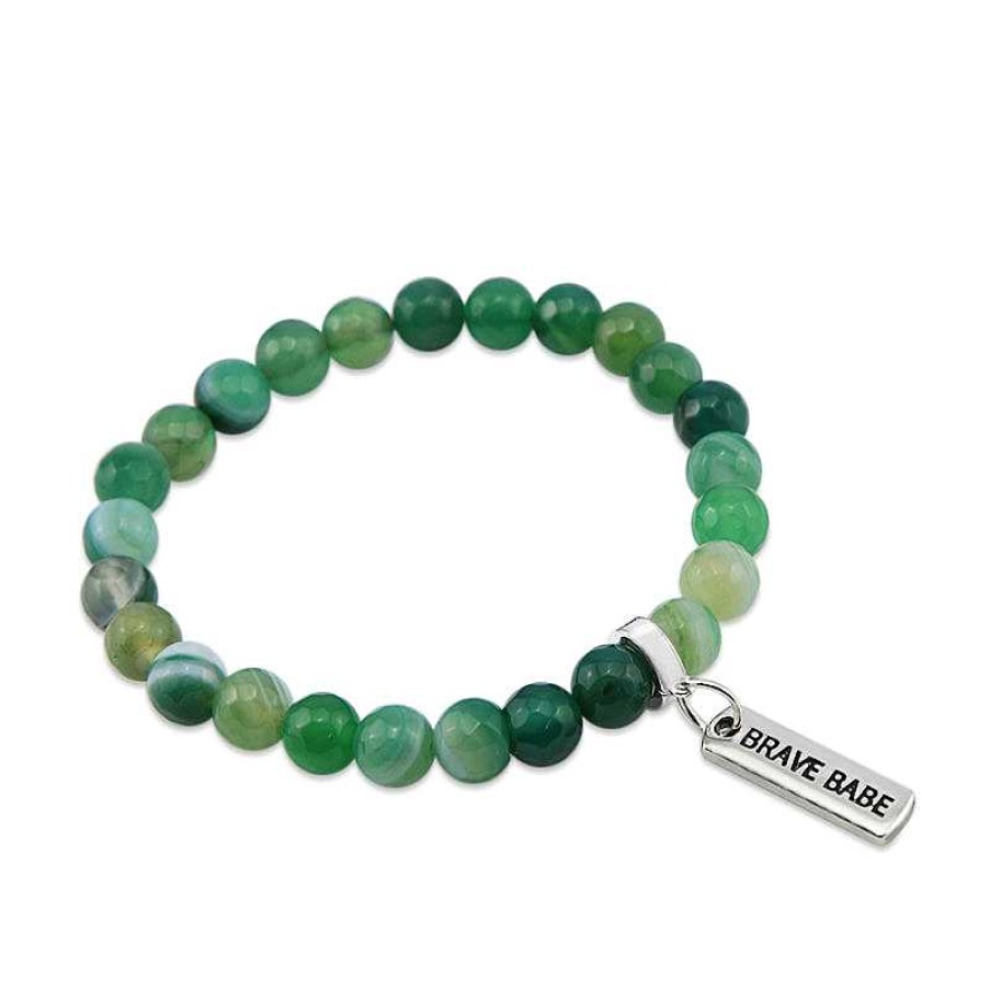 Jewellery Bracelets | Stone Bracelet 8Mm - Emerald Green Faceted Agate - With Silver Word Charms