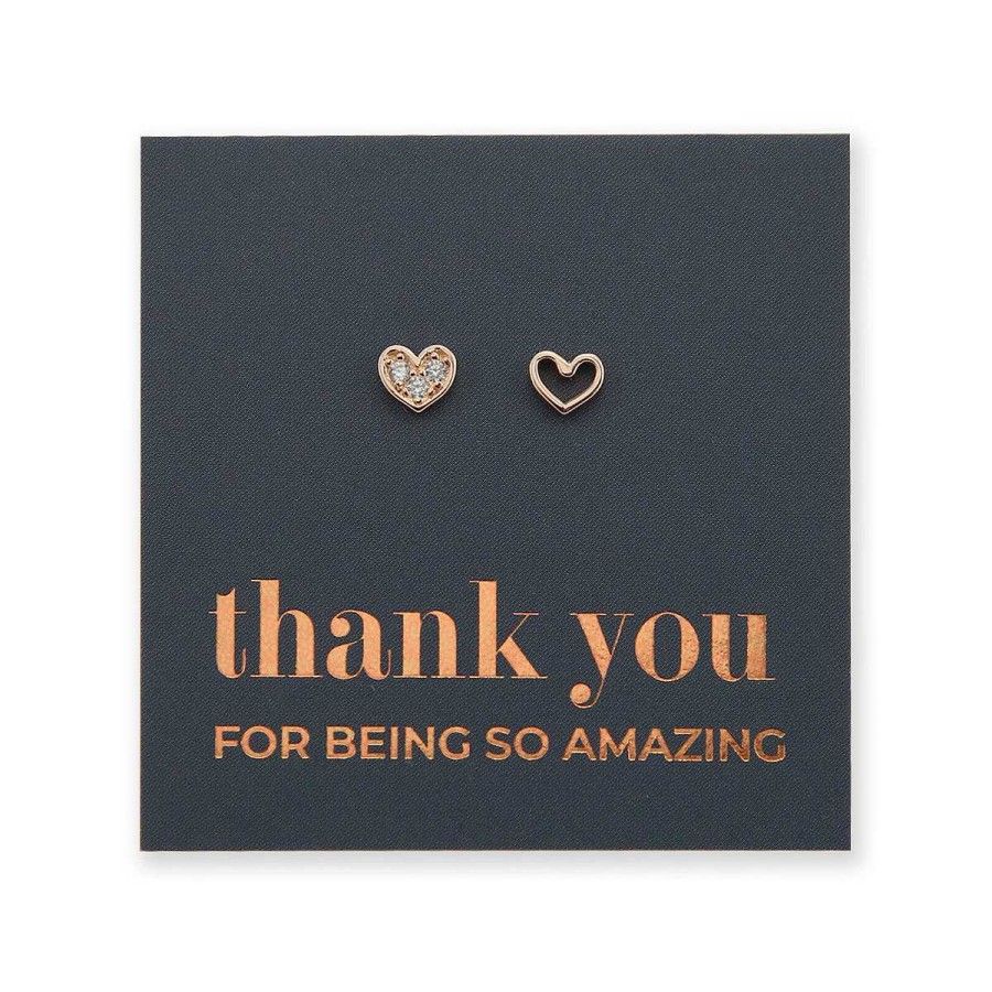 Jewellery Sterling Silver Studs | 2 Hearts - Rose Gold Sterling Silver Studs + Cz - Thank You For Being So Amazing (8305-Rg)