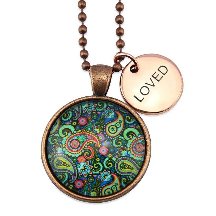 Jewellery 50% Off | Spring - 'Loved' Vintage Copper Necklace - Green Paisley (10925)