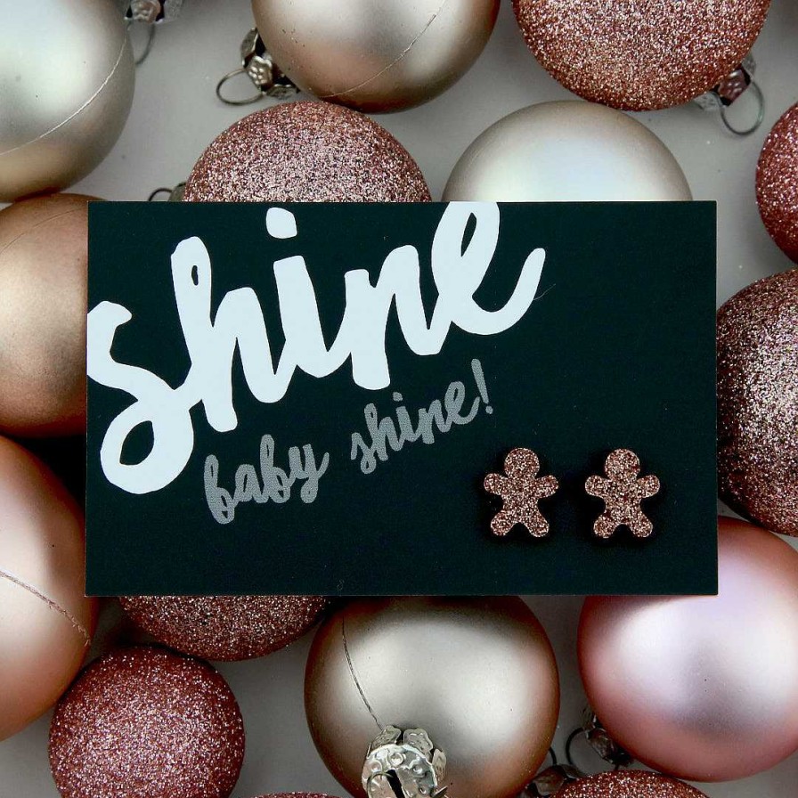 Jewellery Christmas | Sparkle Acrylic Studs Gingerbread - Shine Baby Shine - Rose Gold Glitter (9405-R)