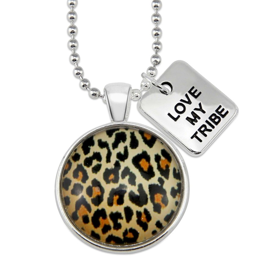 Jewellery Papa Glewy | The Strong Women Collection - Bright Silver ' Love My Tribe ' Necklace - Wild Thing Leopard (10864)