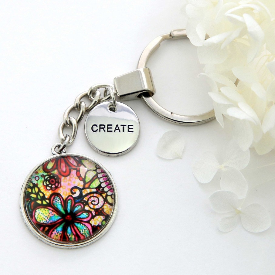 Accessories Papa Glewy | Spring - 'Create' - Vintage Silver Keyring - Flora (10312)