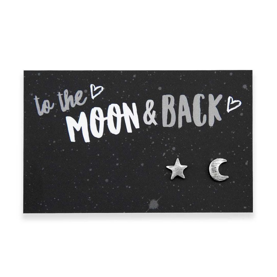 Jewellery Cute Stud Earrings | To The Moon & Back - Plated Stud Earrings - Silver (9707)