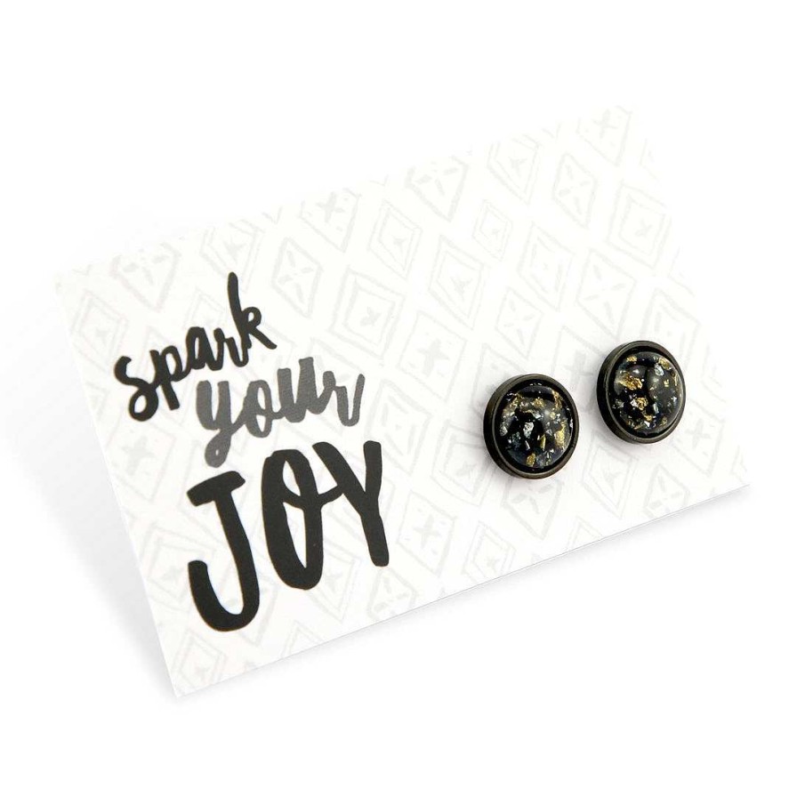 Jewellery Sparklefest | Sparklefest - Spark Your Joy - Stainless Steel Black Earrings - Black & Gold Galaxy Resin (2105-F)