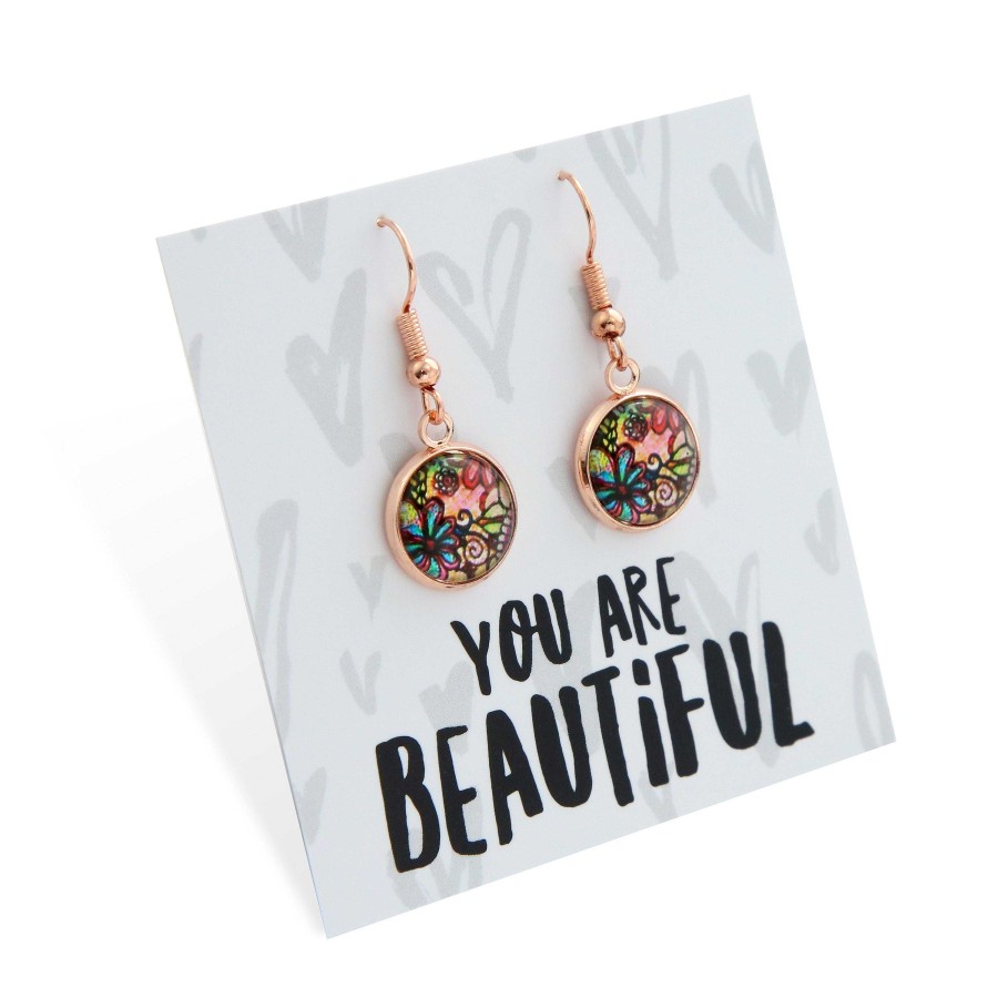 Jewellery Circle Drop Dangles | Spring - You Are Beautiful - Rose Gold Dangle Earrings - Flora (9912)